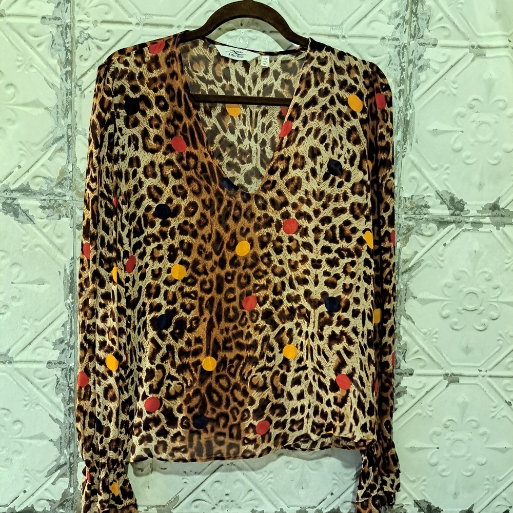 &other stores Paris Atelier Ruffled Sleeve Animal Print Top - Picture 2 of 10